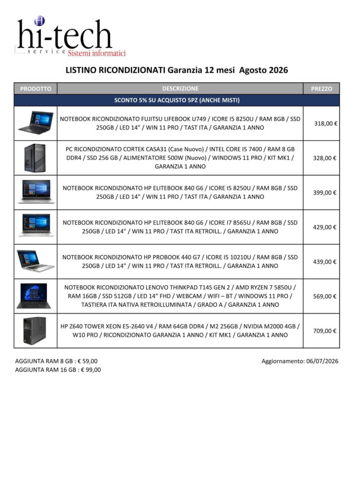 Listino Ricondizionati 03 08 2026 hi-techservice